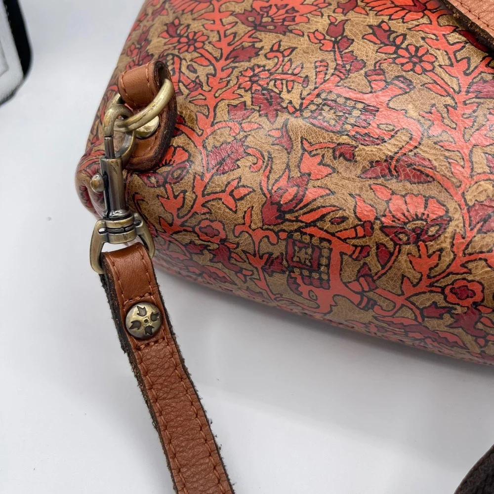Patricia Nash Leather Mini Backpack Red Floral Elephant Print Boho Buckle Bag